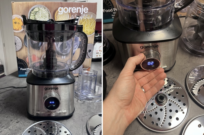 Gorenje Food processor 3 in 1 kuchynský robot: nastavenie rýchlosti, respektíve zapnutie prístroja si vyžaduje otočenie v smere hodinových ručičiek. 